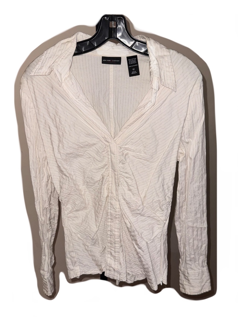 New York & Company White Striped Blouse